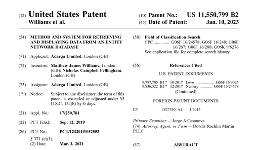 Patent Granted – Retrieving and Displaying Data From an Entity Network Database